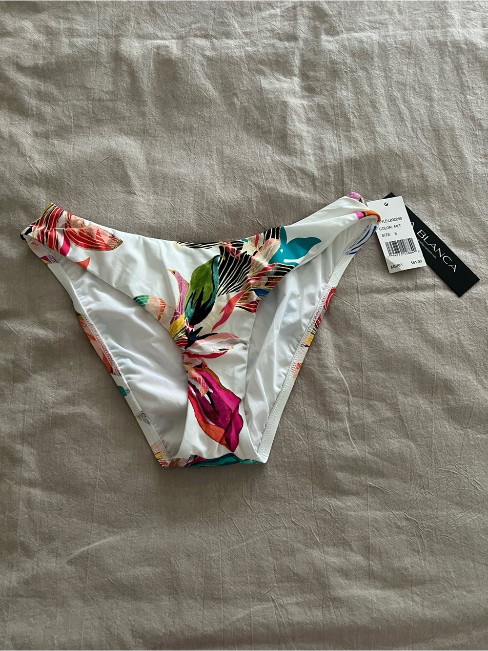 La Blanca White Floral Bikini Bottom with Multicolor Tropical Print